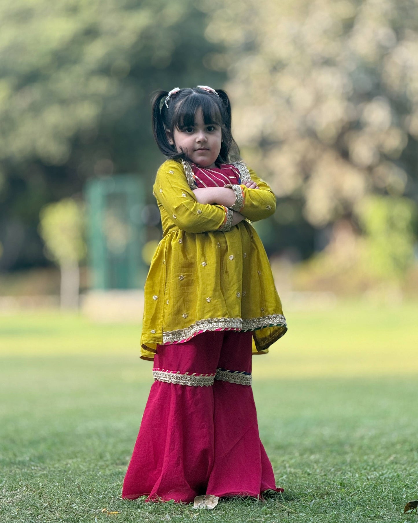 Green & Magenta Kameez with Flared Sharara