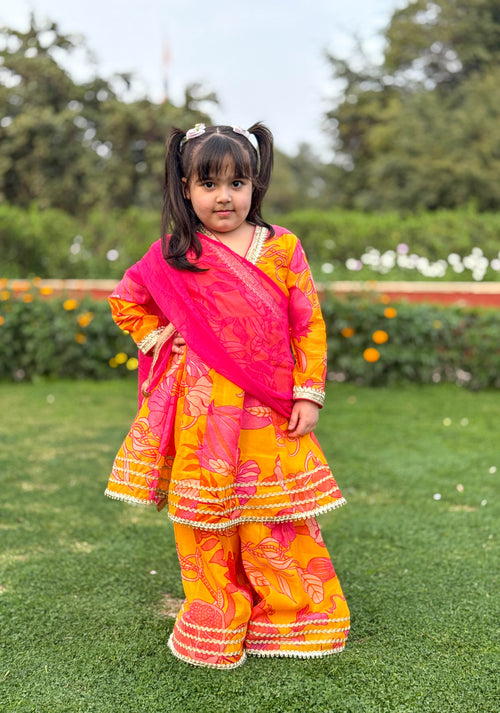 Narangi Sharara with Pink Shiffon Dupatta for Girls