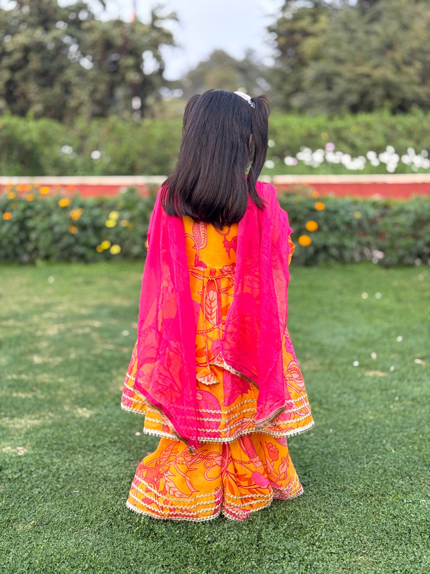 Narangi Sharara with Pink Shiffon Dupatta for Girls