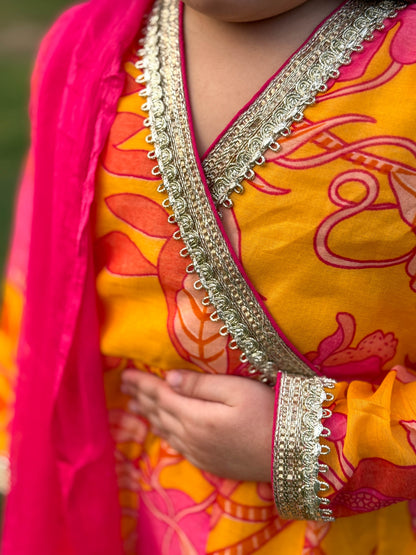 Narangi Sharara with Pink Shiffon Dupatta for Girls